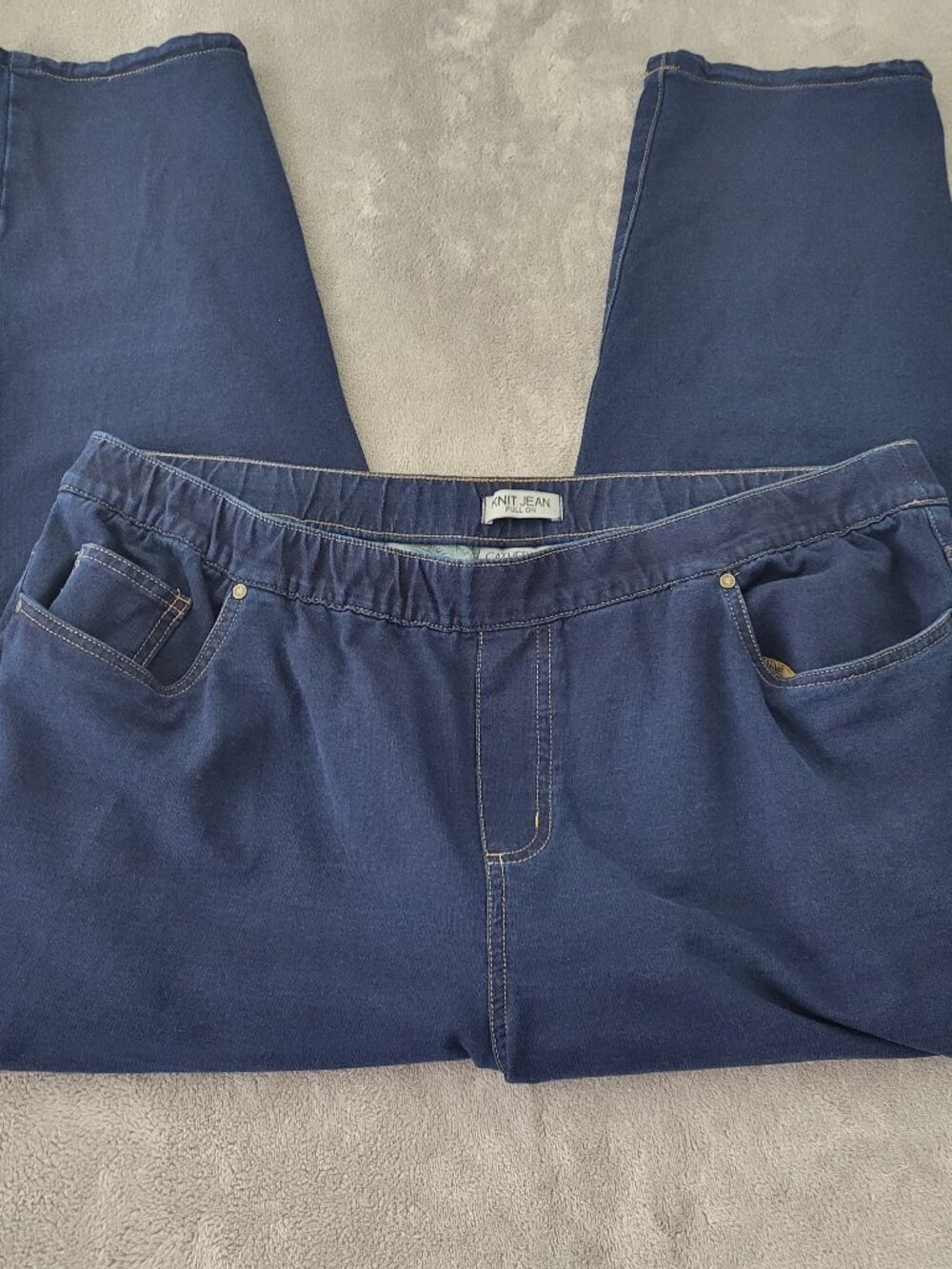 Catherines 1XWP Petite Dark Wash Knit Jeans Stretch Straight Leg SL102E